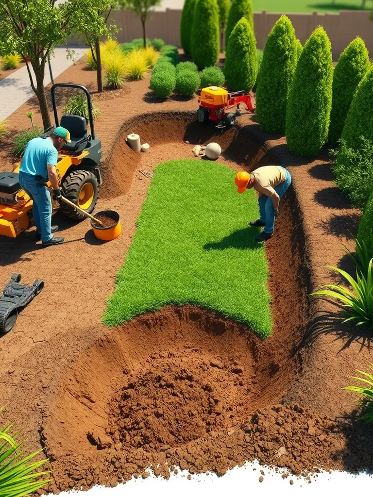 A photo showcasing Green Systems Inc.'s sod excavation process, with workers removing old sod and preparing the soil for new installation.